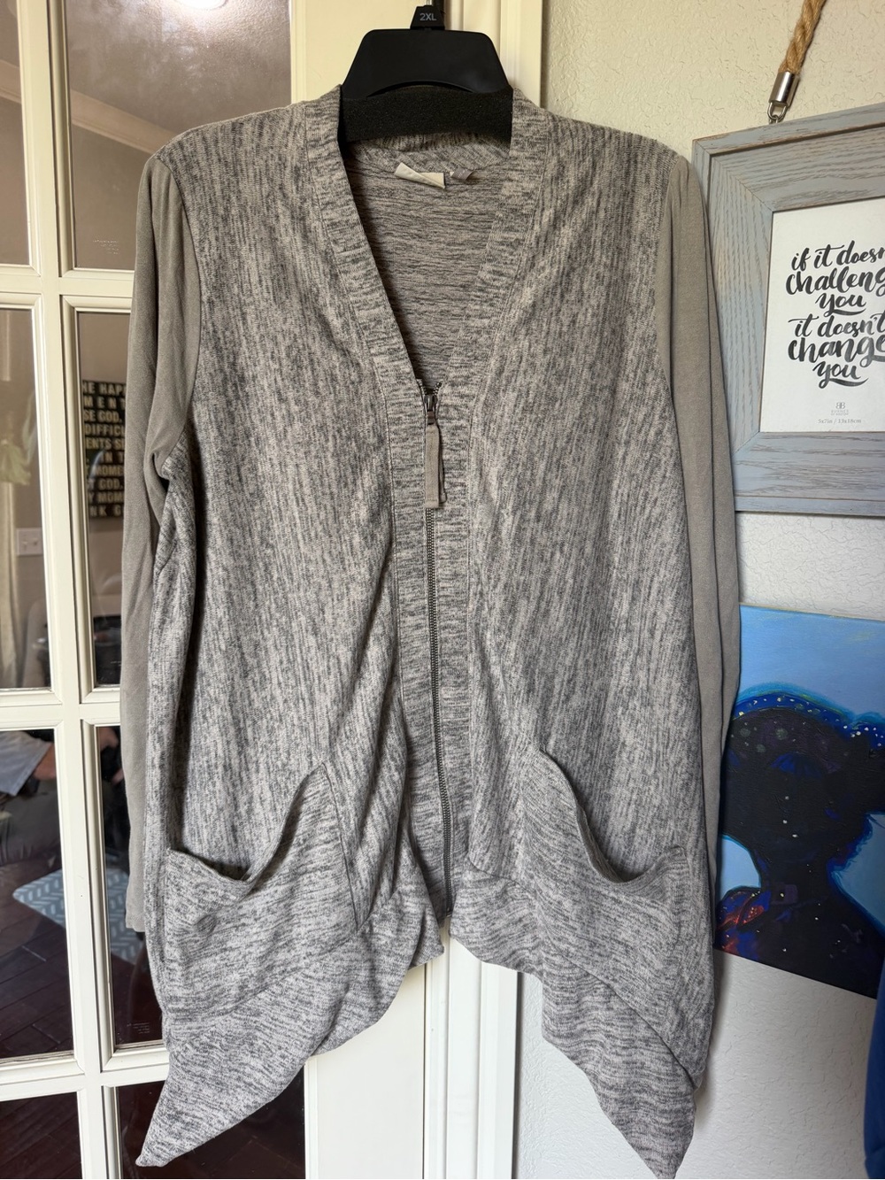 LOGO by Lori Goldstein Gray Draped Zip Cardigan Jacket M Oversized Fits XL 1X